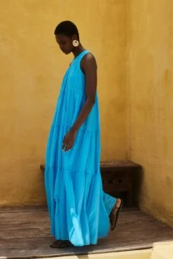 Devotion Twins Lack Long Voile Dress - Cyan -Lulu&M 025.324G.1