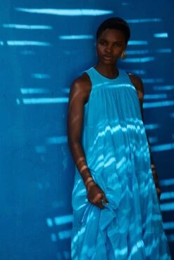 Devotion Twins Lack Long Voile Dress - Cyan -Lulu&M 025.324G.2