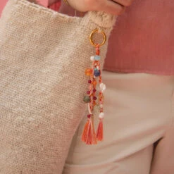 Mishky Trenza Bag Charm/Key Chain - Coral/Multi -Lulu&M 1 04 jpg