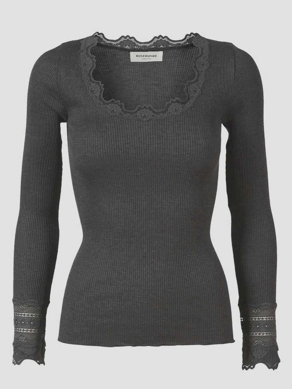 Rosemunde Benita O-neck Lace T-Shirt - Dark Grey Melange 3 Rosemunde Benita O-neck Lace T-Shirt - Dark Grey Melange
