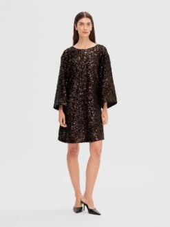 Selected Femme Mallie SS Sequin Dress - Java 10 Selected Femme Mallie SS Sequin Dress - Java -Lulu&M 16090965 Java 005