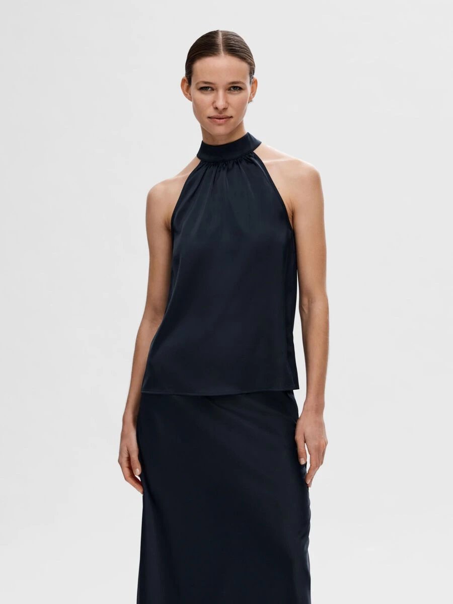 Selected Femme Lena-Rachelle Halter Neck Top - Dark Sapphire 4 Selected Femme Lena-Rachelle Halter Neck Top - Dark Sapphire - Image 2