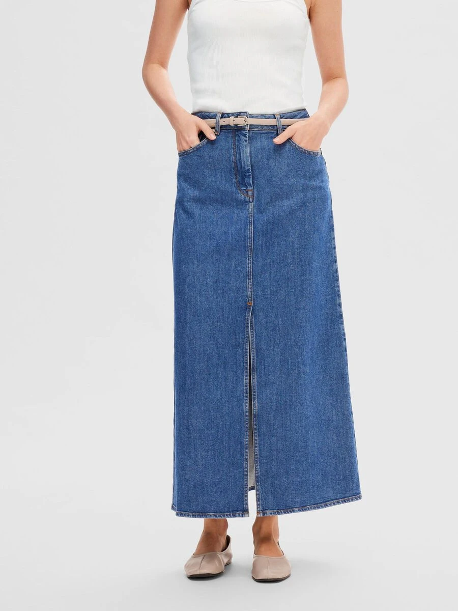 Selected Femme Bella High Waist Maxi Denim Skirt - Marine Blue 5 Selected Femme Bella High Waist Maxi Denim Skirt - Marine Blue - Image 3