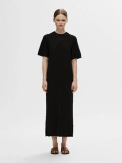 Selected Femme Helena Knitted Midi Dress - Black 9 Selected Femme Helena Knitted Midi Dress - Black -Lulu&M 16093057 Black 005