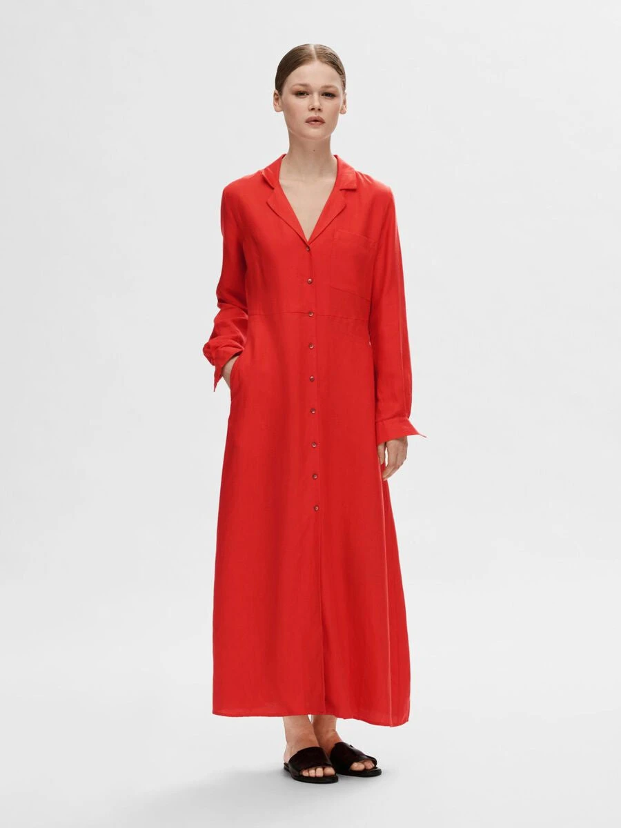 Selected Femme Lyra Maxi Shirt Dress - Flame Scarlet 3 Selected Femme Lyra Maxi Shirt Dress - Flame Scarlet