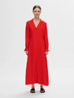 Selected Femme Lyra Maxi Shirt Dress - Flame Scarlet 11 Selected Femme Lyra Maxi Shirt Dress - Flame Scarlet -Lulu&M 16093094 FlameScarlet 005