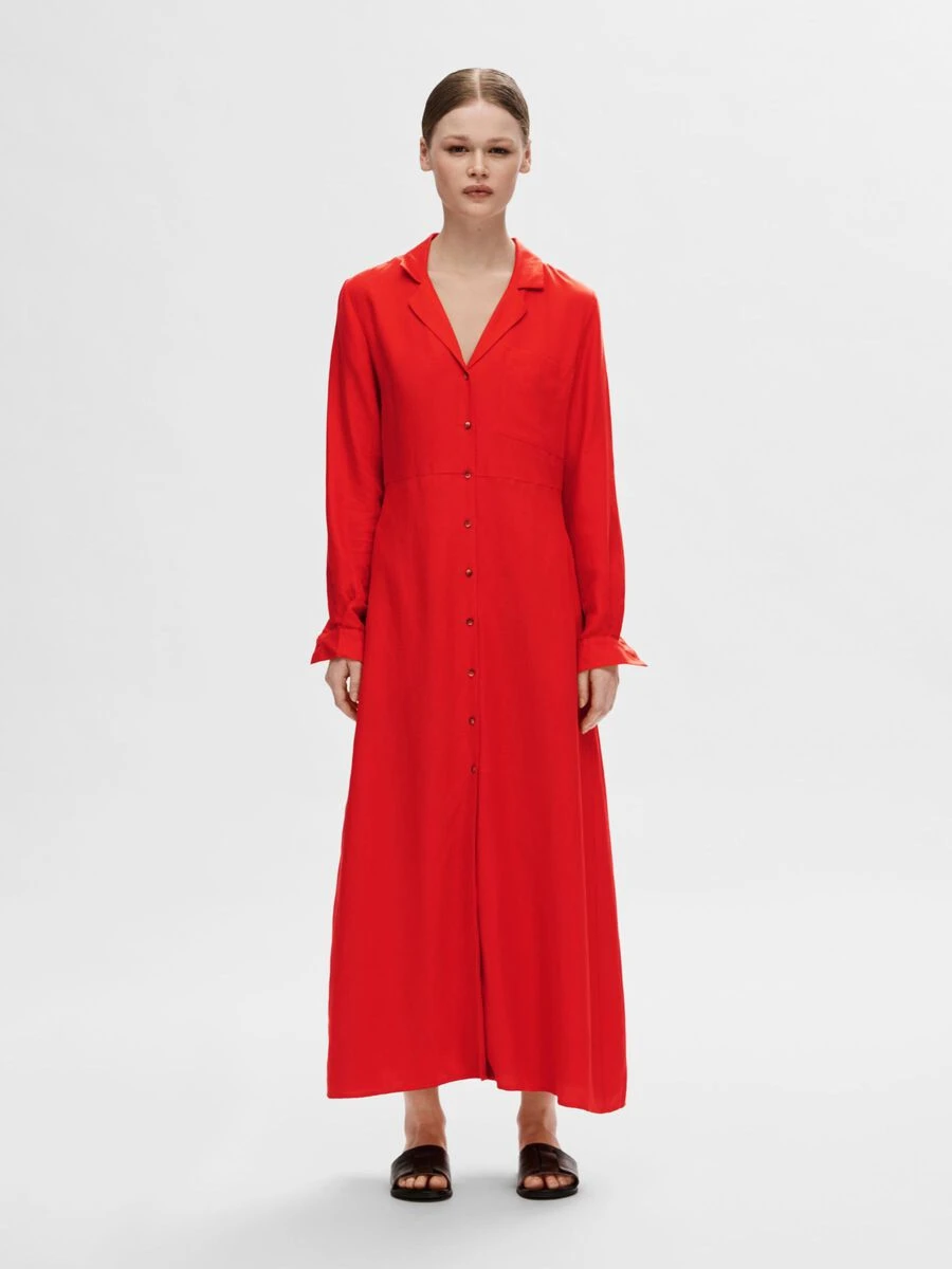 Selected Femme Lyra Maxi Shirt Dress - Flame Scarlet 6 Selected Femme Lyra Maxi Shirt Dress - Flame Scarlet - Image 4