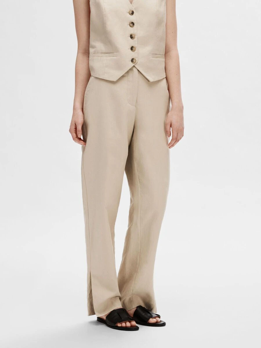 Selected Femme Eliana HW Straight Trousers - Humus 3 Selected Femme Eliana HW Straight Trousers - Humus
