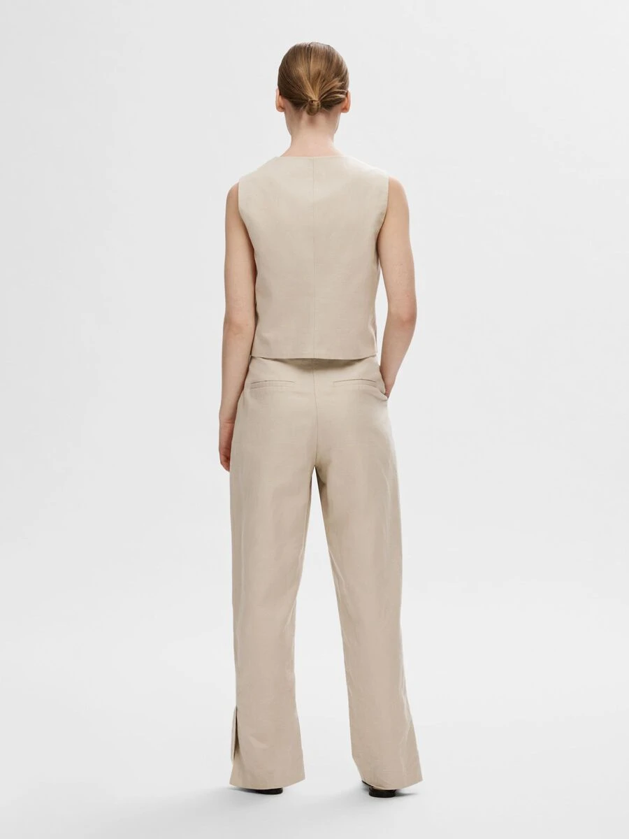 Selected Femme Eliana HW Straight Trousers - Humus 5 Selected Femme Eliana HW Straight Trousers - Humus - Image 3