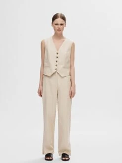 Selected Femme Eliana HW Straight Trousers - Humus 8 Selected Femme Eliana HW Straight Trousers - Humus -Lulu&M 16093138 Humus 005