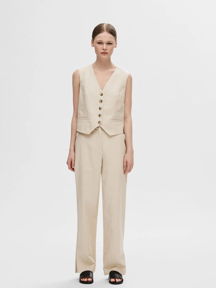 Selected Femme Eliana HW Straight Trousers - Humus 4 Selected Femme Eliana HW Straight Trousers - Humus - Image 2