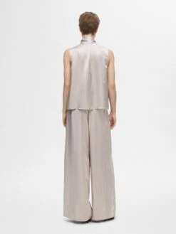 Selected Femme Selene Extra Wide Satin Trousers - Dove 10 Selected Femme Selene Extra Wide Satin Trousers - Dove -Lulu&M 16094994 Dove 004