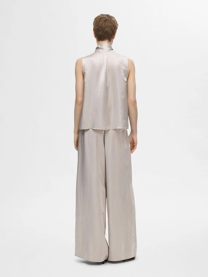 Selected Femme Selene Extra Wide Satin Trousers - Dove 5 Selected Femme Selene Extra Wide Satin Trousers - Dove - Image 3