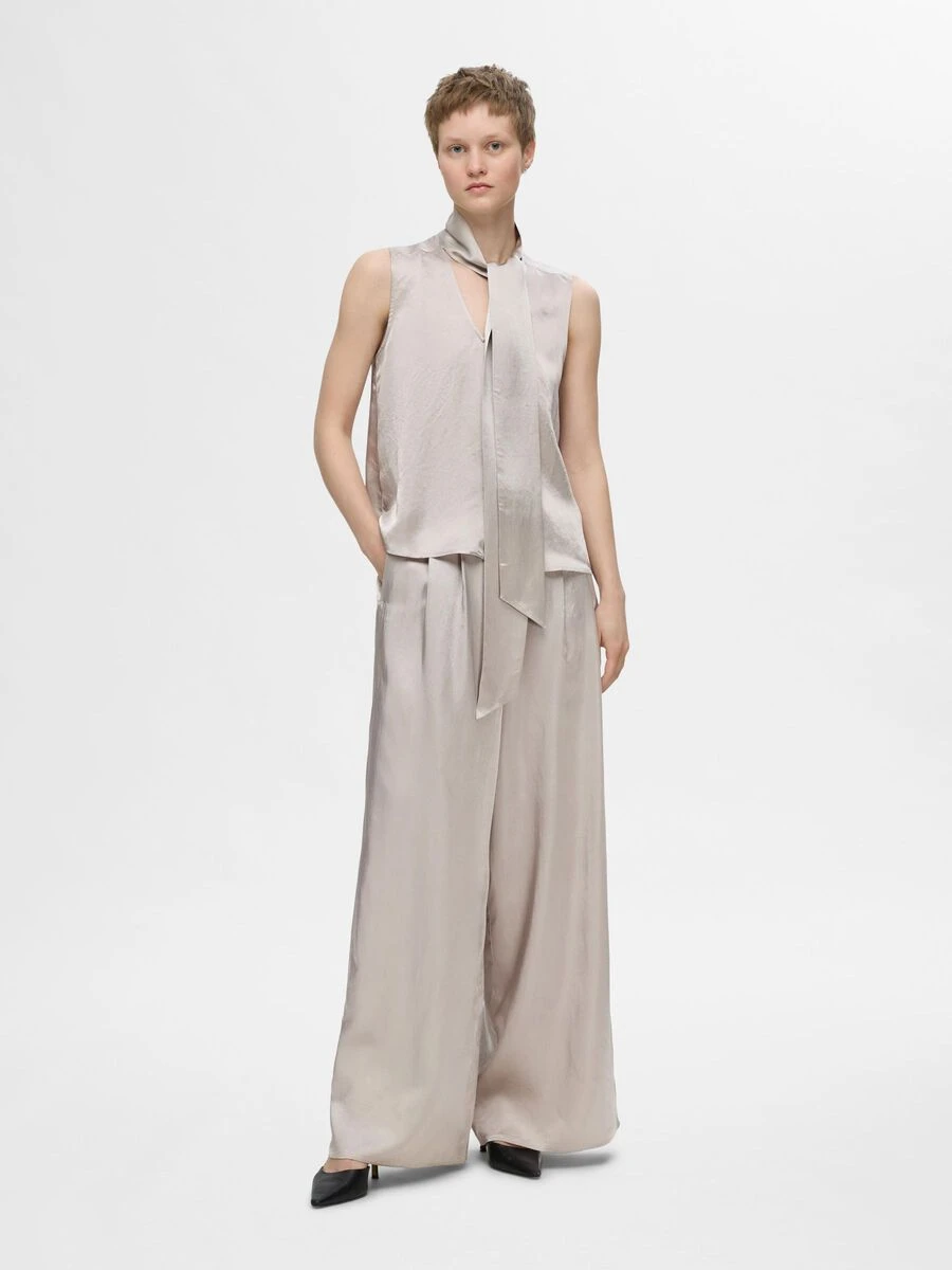 Selected Femme Selene Extra Wide Satin Trousers - Dove 6 Selected Femme Selene Extra Wide Satin Trousers - Dove - Image 4