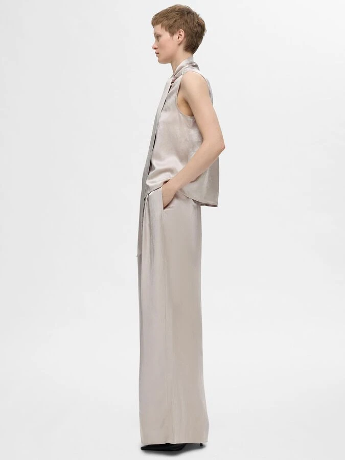 Selected Femme Selene Extra Wide Satin Trousers - Dove 8 Selected Femme Selene Extra Wide Satin Trousers - Dove - Image 6
