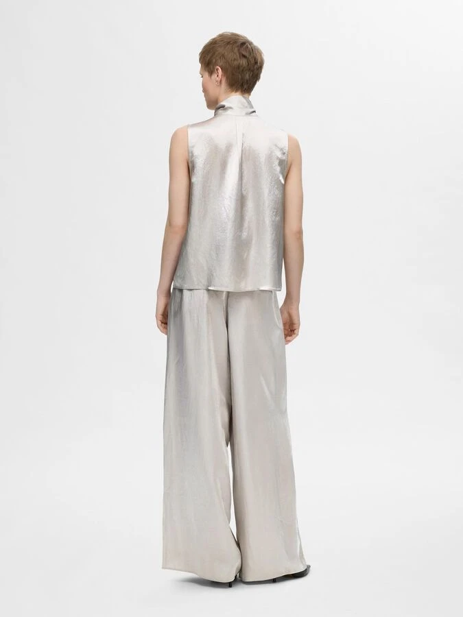 Selected Femme Selene Satin Bow Neck Top - Dove 5 Selected Femme Selene Satin Bow Neck Top - Dove - Image 3