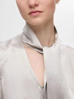 Selected Femme Selene Satin Bow Neck Top - Dove 12 Selected Femme Selene Satin Bow Neck Top - Dove -Lulu&M 16094996 Dove 006