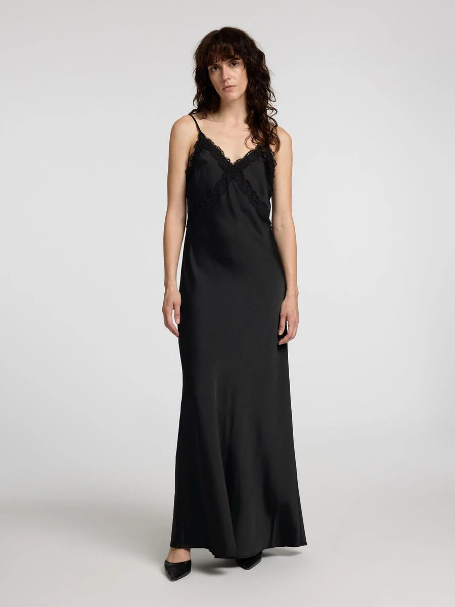 Selected Femme Alena Satin Lace Slip Dress - Black 3 Selected Femme Alena Satin Lace Slip Dress - Black