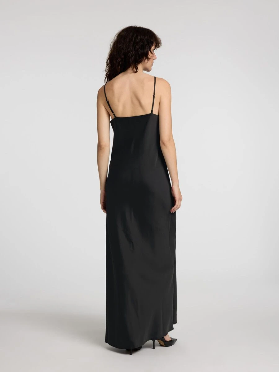 Selected Femme Alena Satin Lace Slip Dress - Black 4 Selected Femme Alena Satin Lace Slip Dress - Black - Image 2