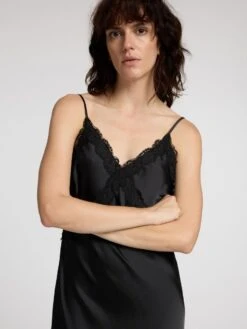 Selected Femme Alena Satin Lace Slip Dress - Black 11 Selected Femme Alena Satin Lace Slip Dress - Black -Lulu&M 16095257 Black 006
