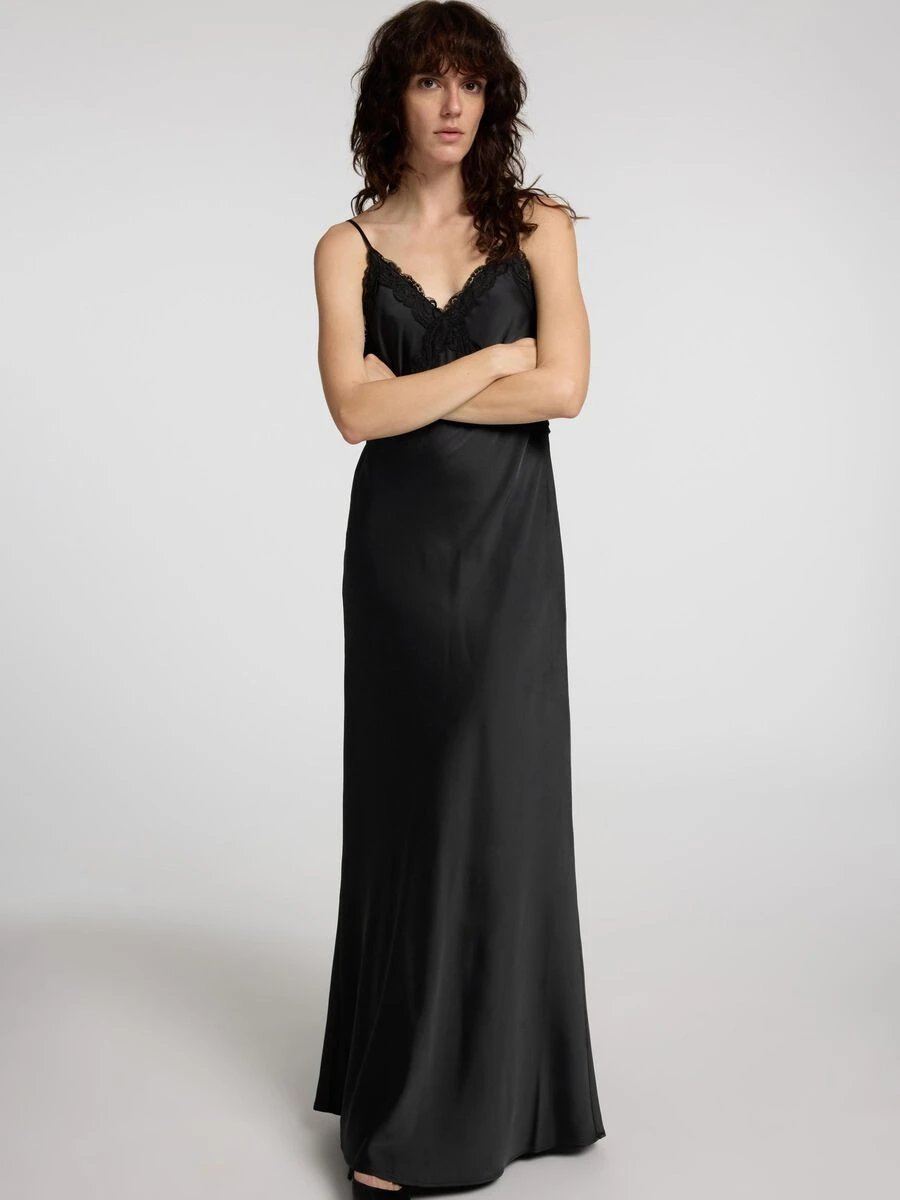Selected Femme Alena Satin Lace Slip Dress - Black 7 Selected Femme Alena Satin Lace Slip Dress - Black - Image 5