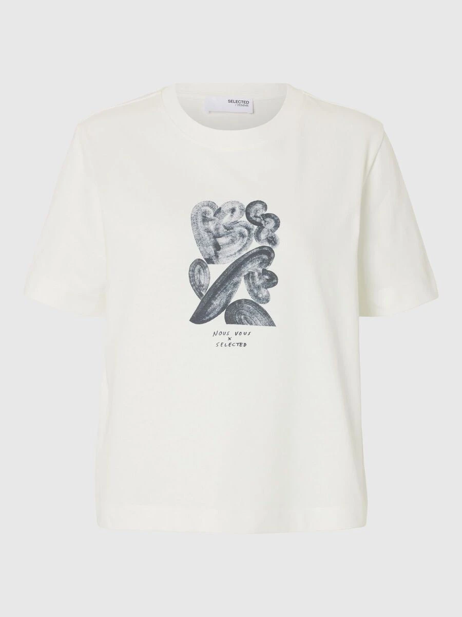 Selected Femme Essential Boxy Printed Ink T-Shirt - Snow White/Black 3 Selected Femme Essential Boxy Printed Ink T-Shirt - Snow White/Black