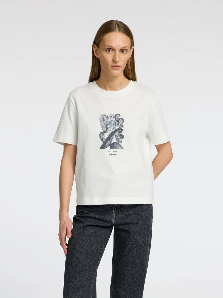 Selected Femme Essential Boxy Printed Ink T-Shirt - Snow White/Black 4 Selected Femme Essential Boxy Printed Ink T-Shirt - Snow White/Black - Image 2