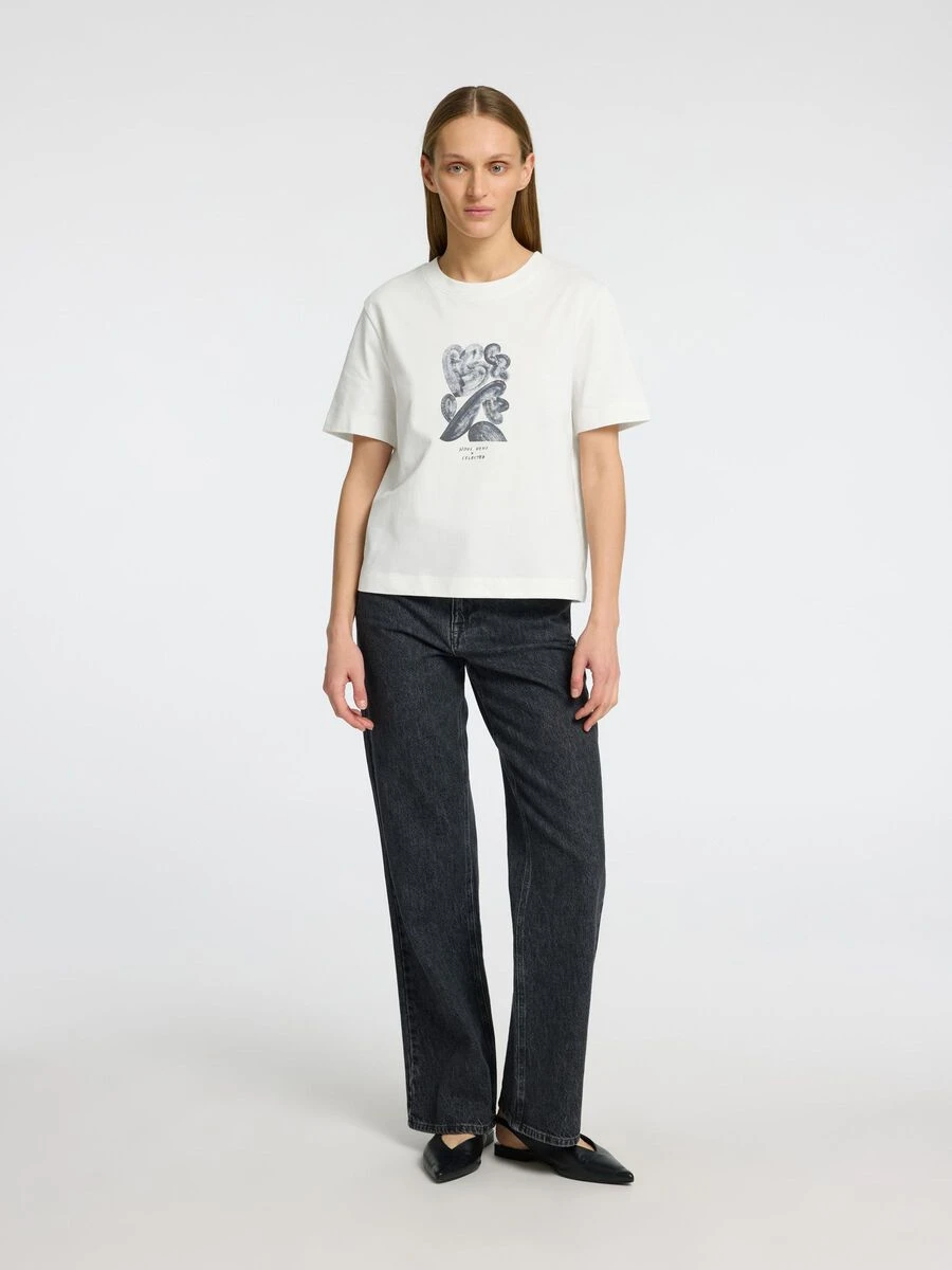 Selected Femme Essential Boxy Printed Ink T-Shirt - Snow White/Black 6 Selected Femme Essential Boxy Printed Ink T-Shirt - Snow White/Black - Image 4