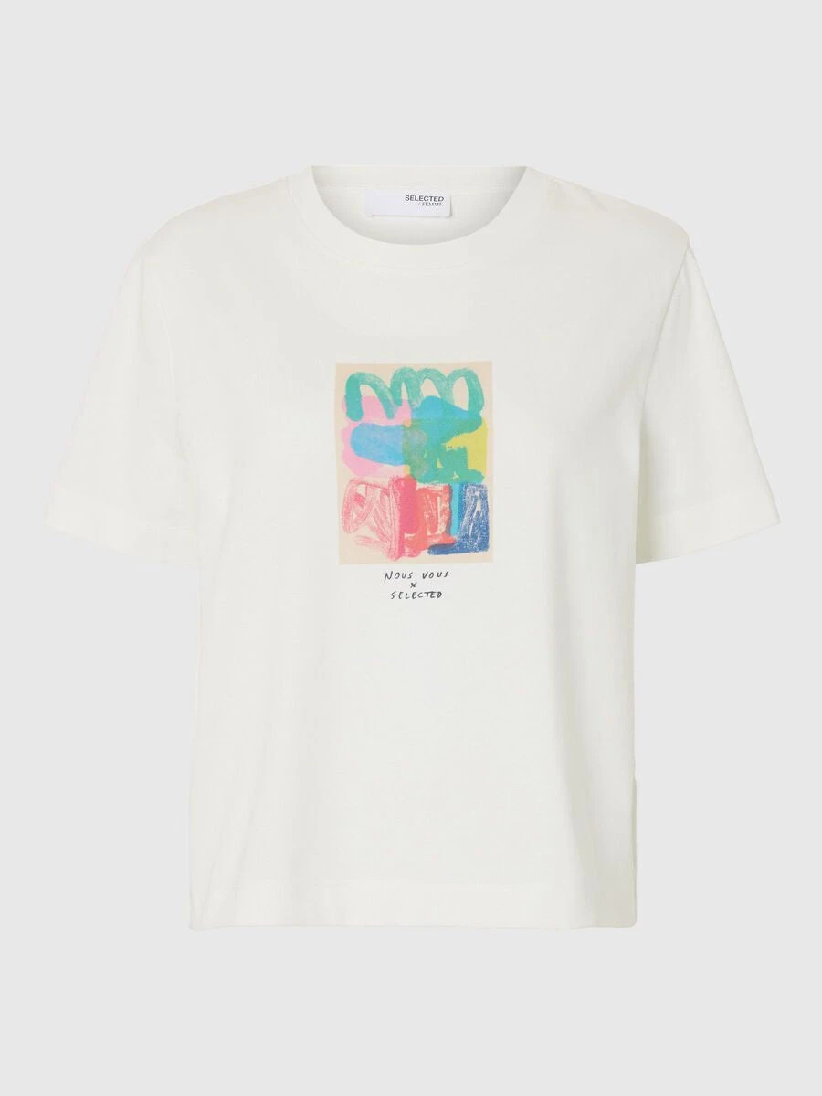 Selected Femme Essential Boxy Printed T-Shirt - Snow White 3 Selected Femme Essential Boxy Printed T-Shirt - Snow White