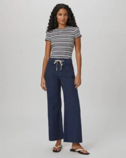Alternative view of Paige Ari Wide Leg Tie Waist Jeans - Navy