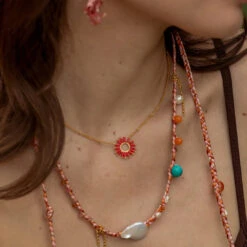 Alternative view of Mishky Fringe Sun Small Necklace - Coral/Gold