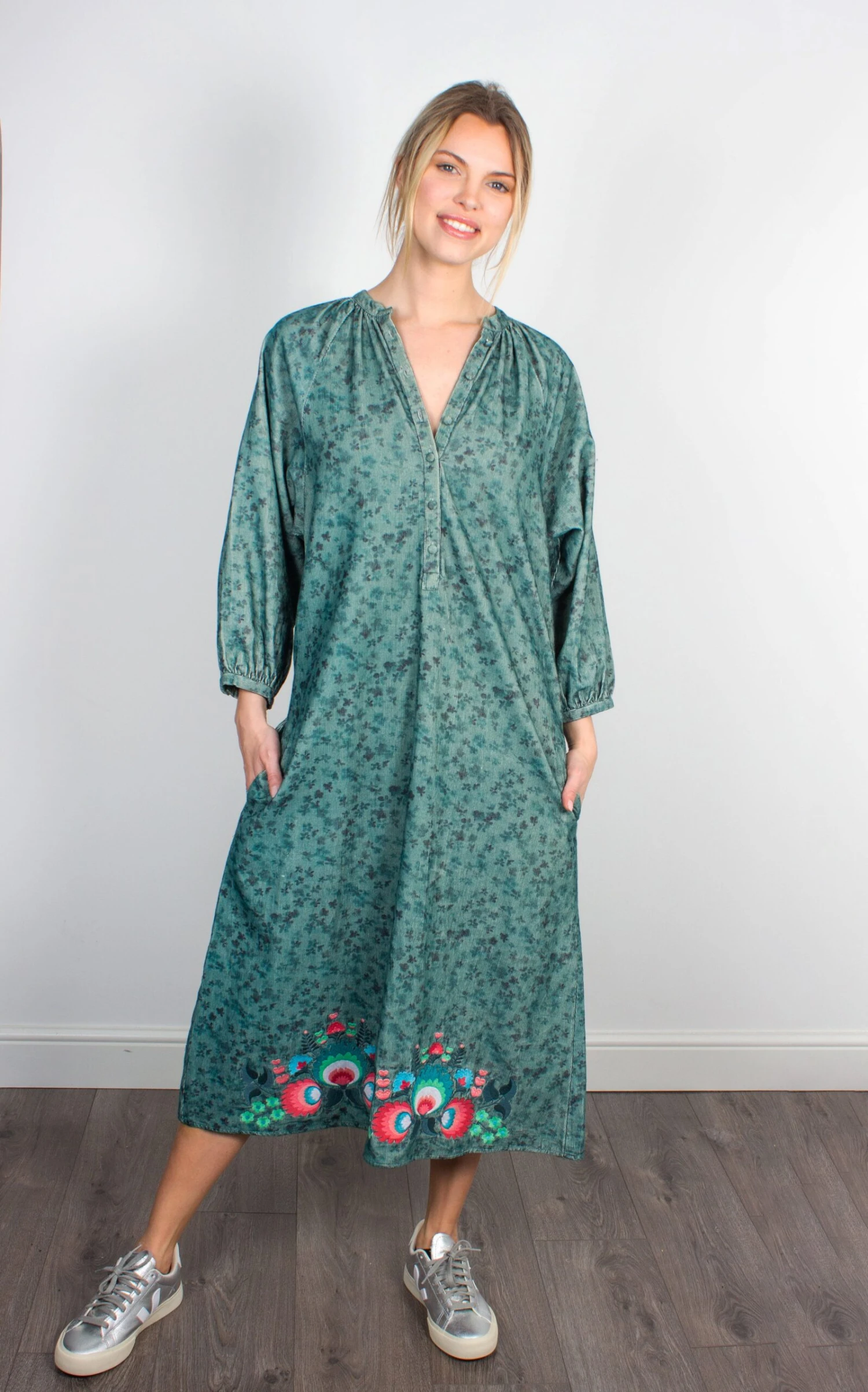 Primrose Park Zion Needle Cord Dress - Teal 4 Primrose Park Zion Needle Cord Dress - Teal - Image 2