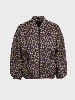 Black Colour Leo Bomber Jacket - Leopard