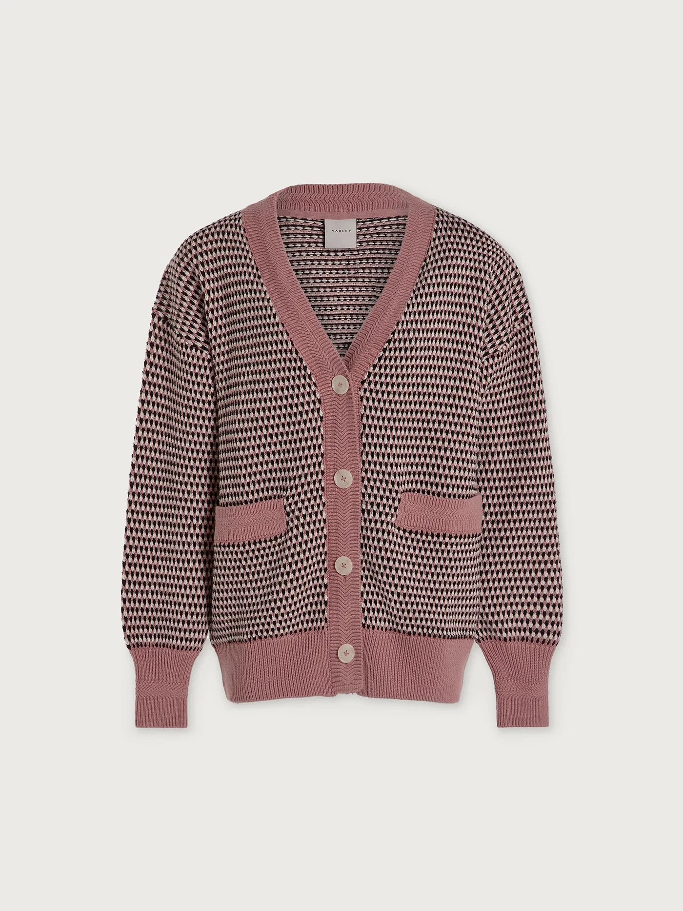Varley Tiffany Textured Knit Cardigan - Woodrose Multi Stitch 5 Varley Tiffany Textured Knit Cardigan - Woodrose Multi Stitch - Image 3
