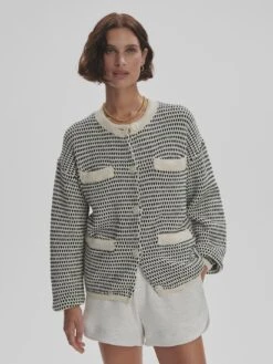 Varley Tidewell Textured Knit Jacket - Birch Multi Stitch
