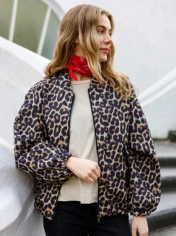 Alternative view of Black Colour Leo Bomber Jacket - Leopard