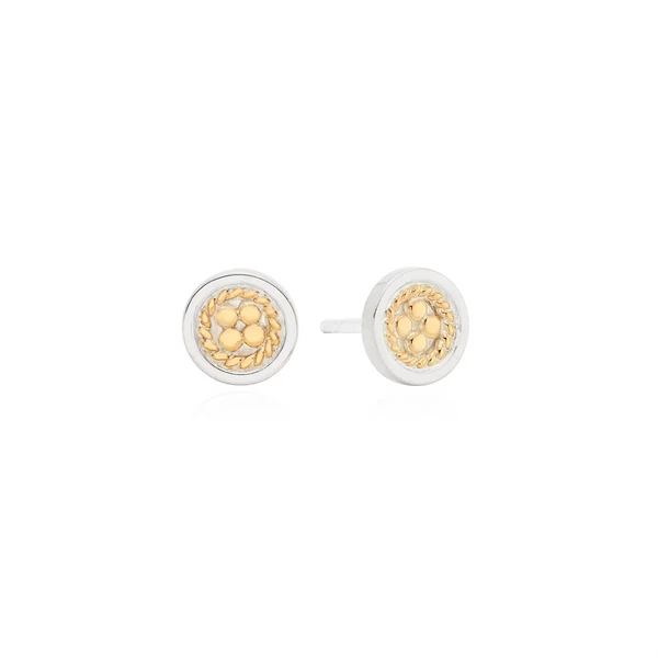 Anna Beck Classic Smooth Border Mini Stud Earrings - Gold & Silver 3 Anna Beck Classic Smooth Border Mini Stud Earrings - Gold & Silver