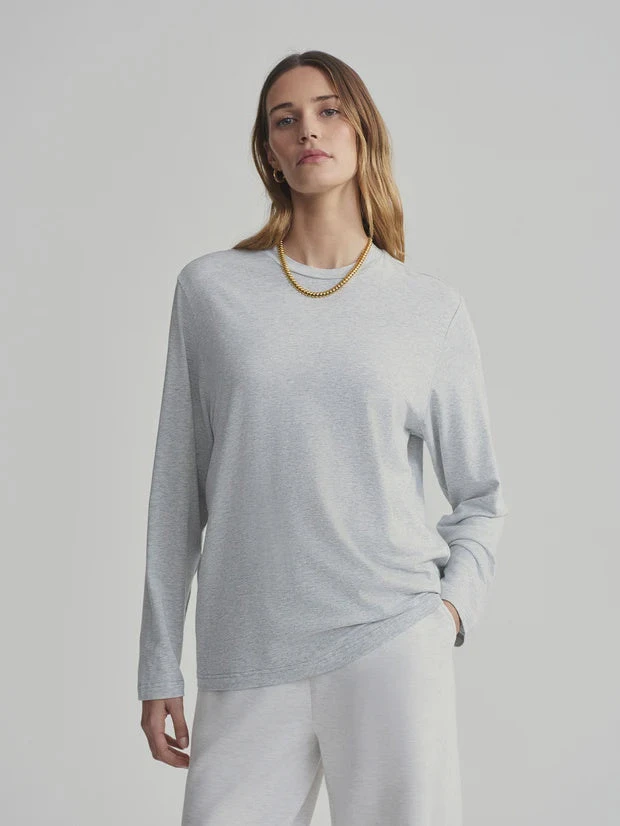 Varley Leah Long Sleeve Boyfriend Tee - Light Grey Marl 3 Varley Leah Long Sleeve Boyfriend Tee - Light Grey Marl