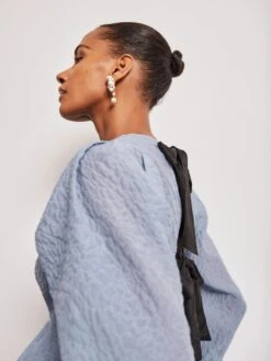 Alternative view of Vivere Ada Full Sleeve Bow Back Top - Light Blue
