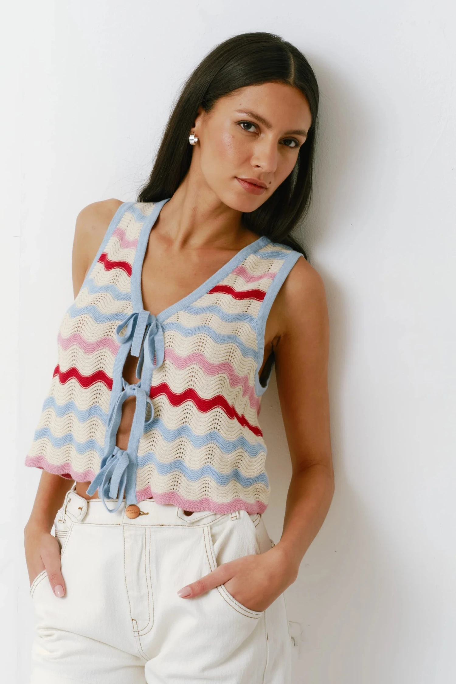 Seventy + Mochi Edie Tie Vest - Baby Blue Stripe 4 Seventy + Mochi Edie Tie Vest - Baby Blue Stripe - Image 2