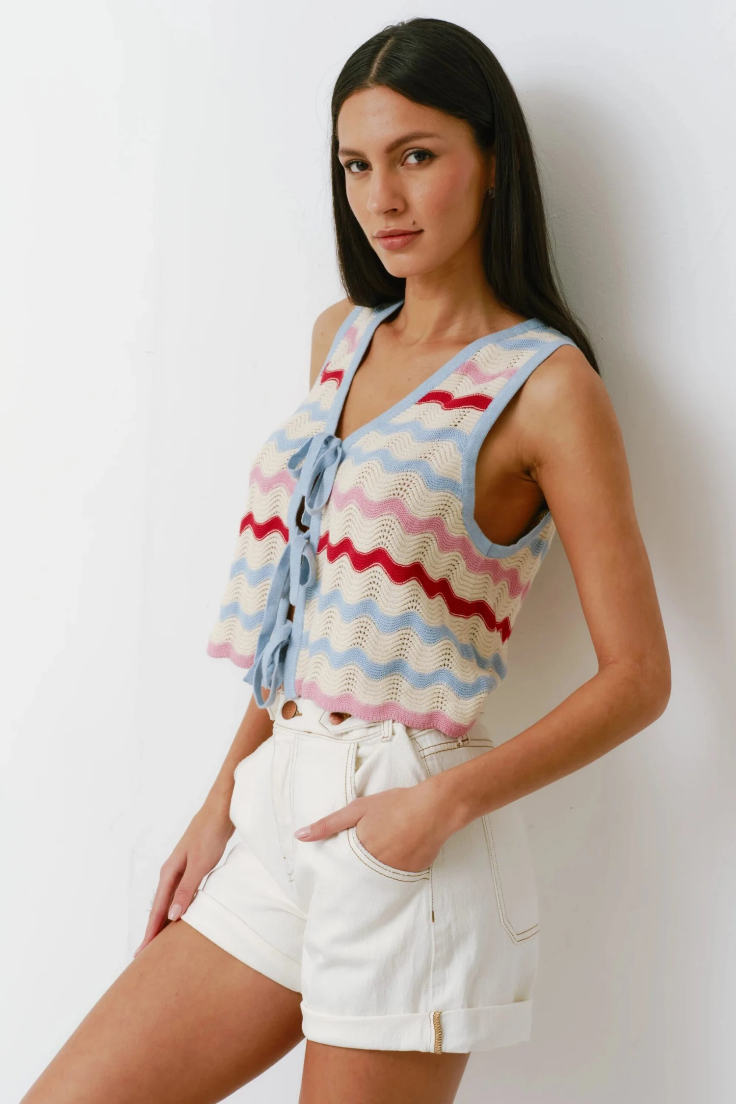 Seventy + Mochi Edie Tie Vest - Baby Blue Stripe 3 Seventy + Mochi Edie Tie Vest - Baby Blue Stripe