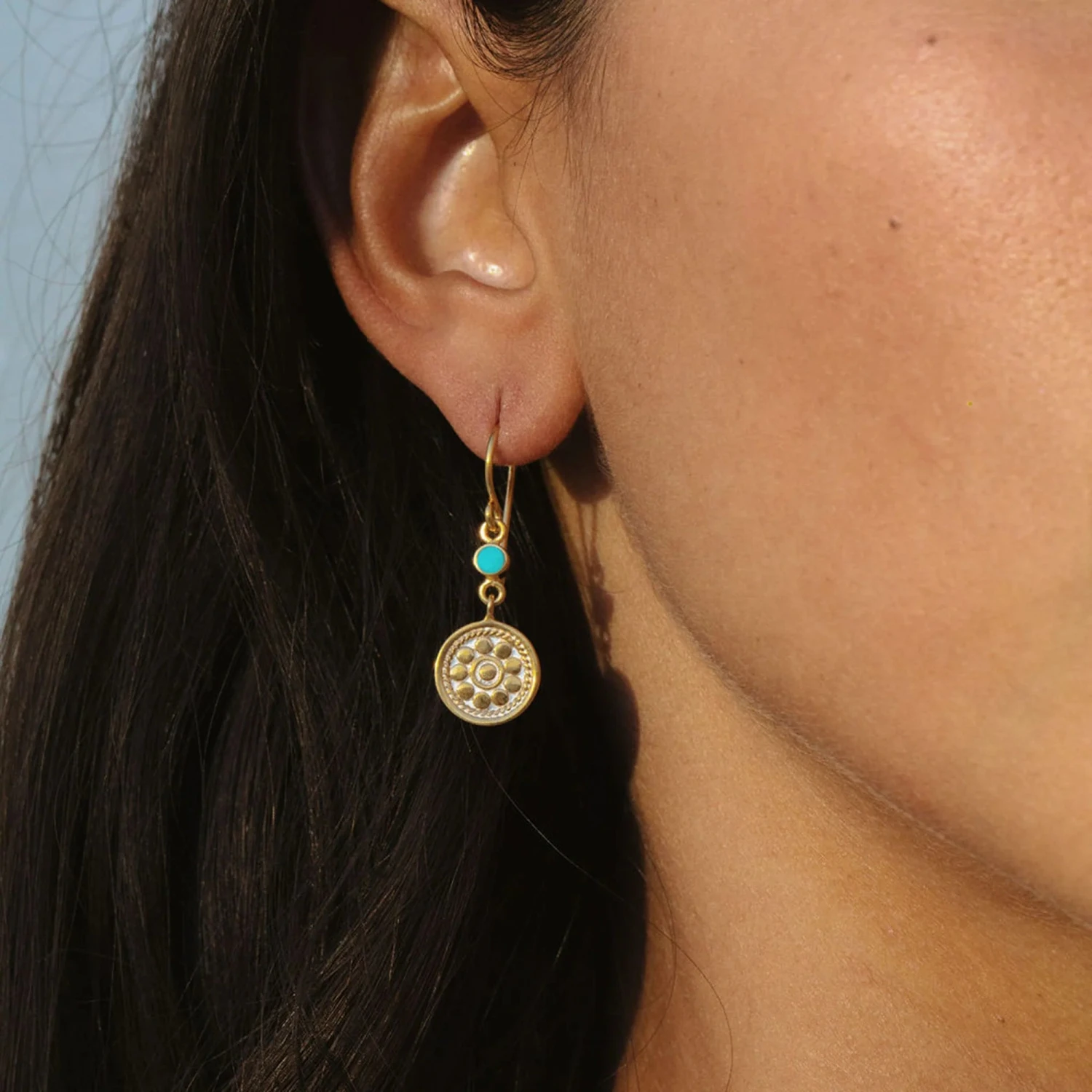 Anna Beck Artista Double Drop Earrings - Turquoise/Gold 4 Anna Beck Artista Double Drop Earrings - Turquoise/Gold - Image 2