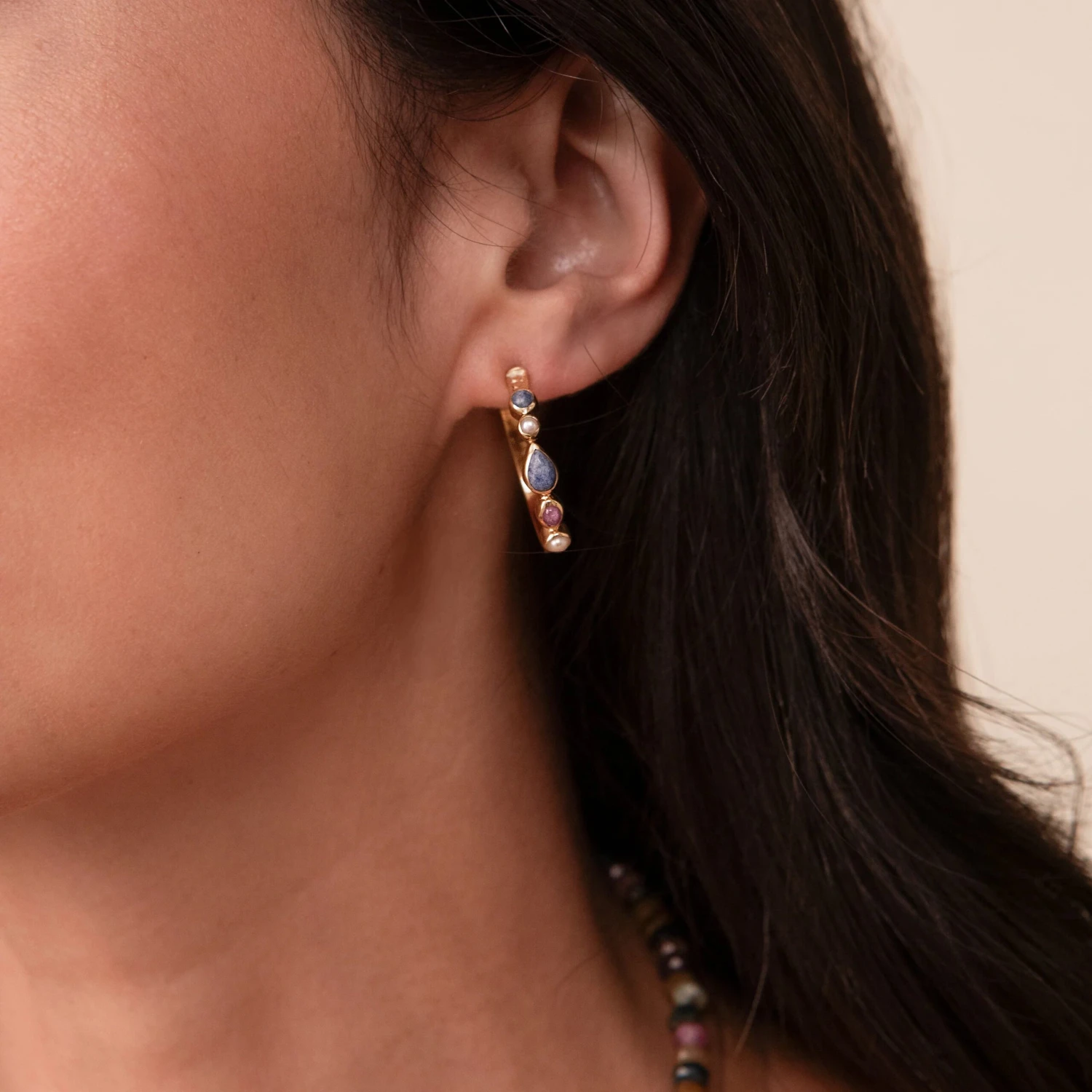 Anna Beck Multi-Stone Hoop Earrings - Gold 4 Anna Beck Multi-Stone Hoop Earrings - Gold - Image 2