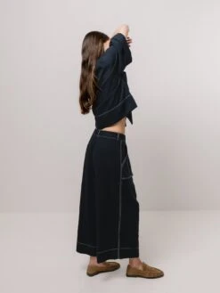Emin + Paul Contrast Stitch Blouse - Navy -Lulu&M BL2904 NAVY PT3401 NAVY DETAIL 01