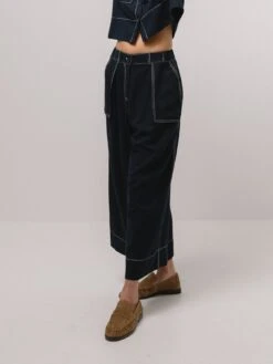 Emin + Paul Contrast Stitch Blouse - Navy -Lulu&M BL2904 NAVY PT3401 NAVY DETAIL 07