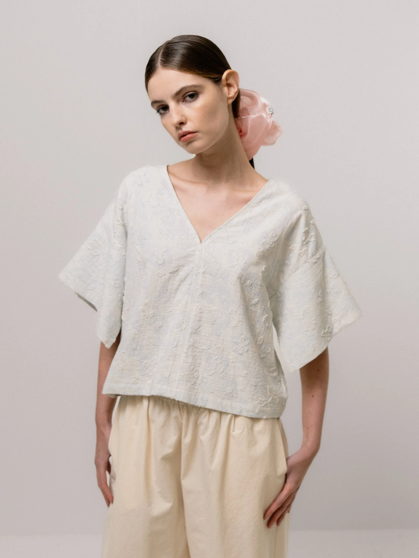 Emin + Paul Split Sleeve Blouse - Sky Jacquard 8 Emin + Paul Split Sleeve Blouse - Sky Jacquard - Image 6