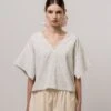 Emin + Paul Split Sleeve Blouse - Sky Jacquard 2 Emin + Paul Split Sleeve Blouse - Sky Jacquard -Lulu&M BL3004 SKY JACQUARD PT1605 CREAM DETAIL 2