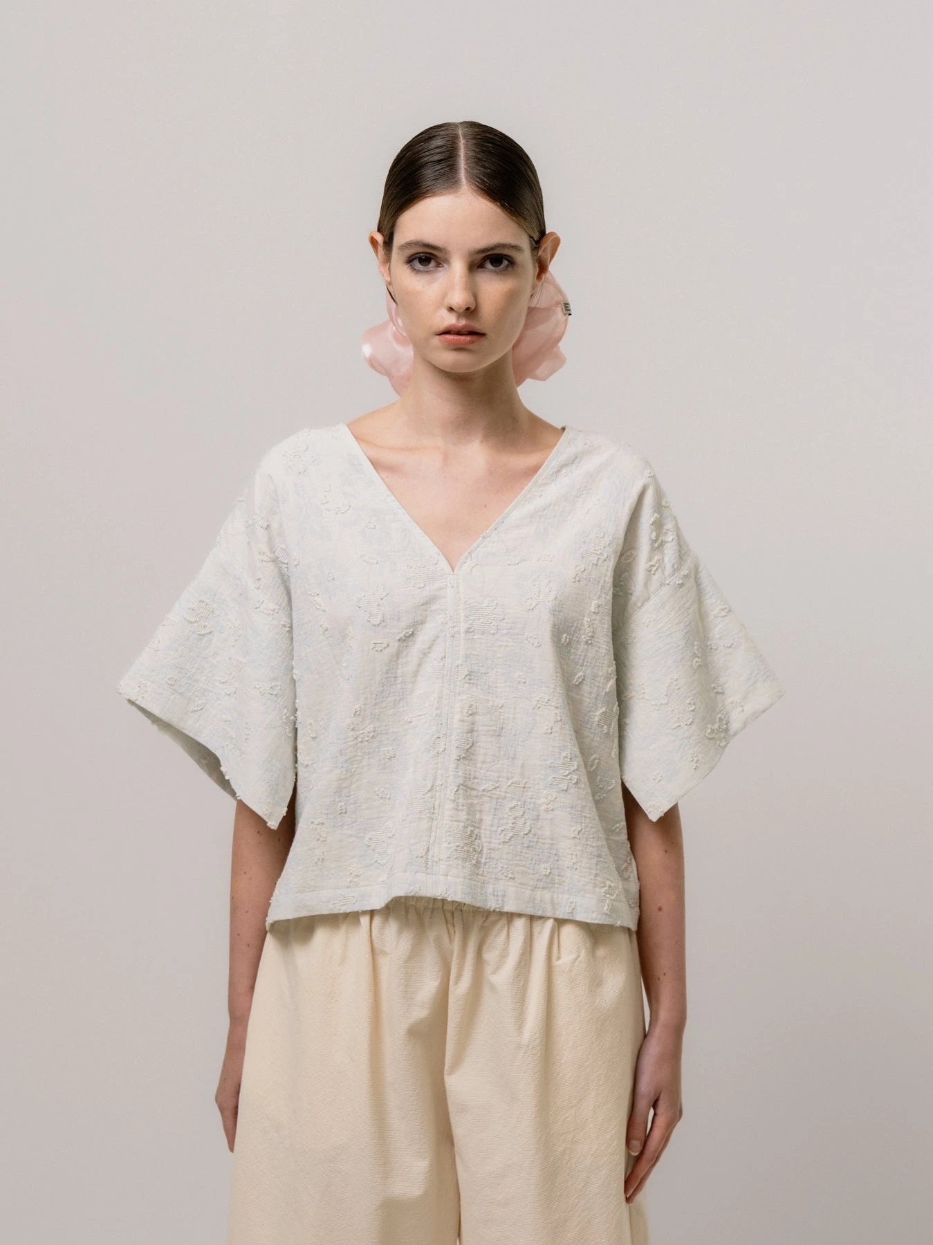 Emin + Paul Split Sleeve Blouse - Sky Jacquard 3 Emin + Paul Split Sleeve Blouse - Sky Jacquard