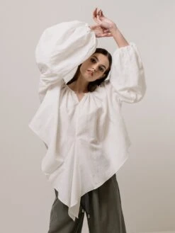 Emin + Paul Volume Sleeve Lace Blouse - White 14 Emin + Paul Volume Sleeve Lace Blouse - White -Lulu&M BL3303 WHITE DETAIL 3