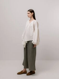 Emin + Paul Volume Sleeve Lace Blouse - White 17 Emin + Paul Volume Sleeve Lace Blouse - White -Lulu&M BL3303 WHITE SIDE